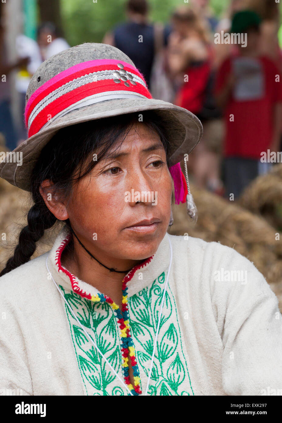Indigenous Peruvian, Quechua woman, in traditional garb Stock Photo