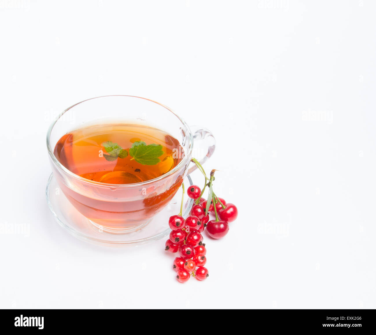 hot black tea with red currants Stock Photo