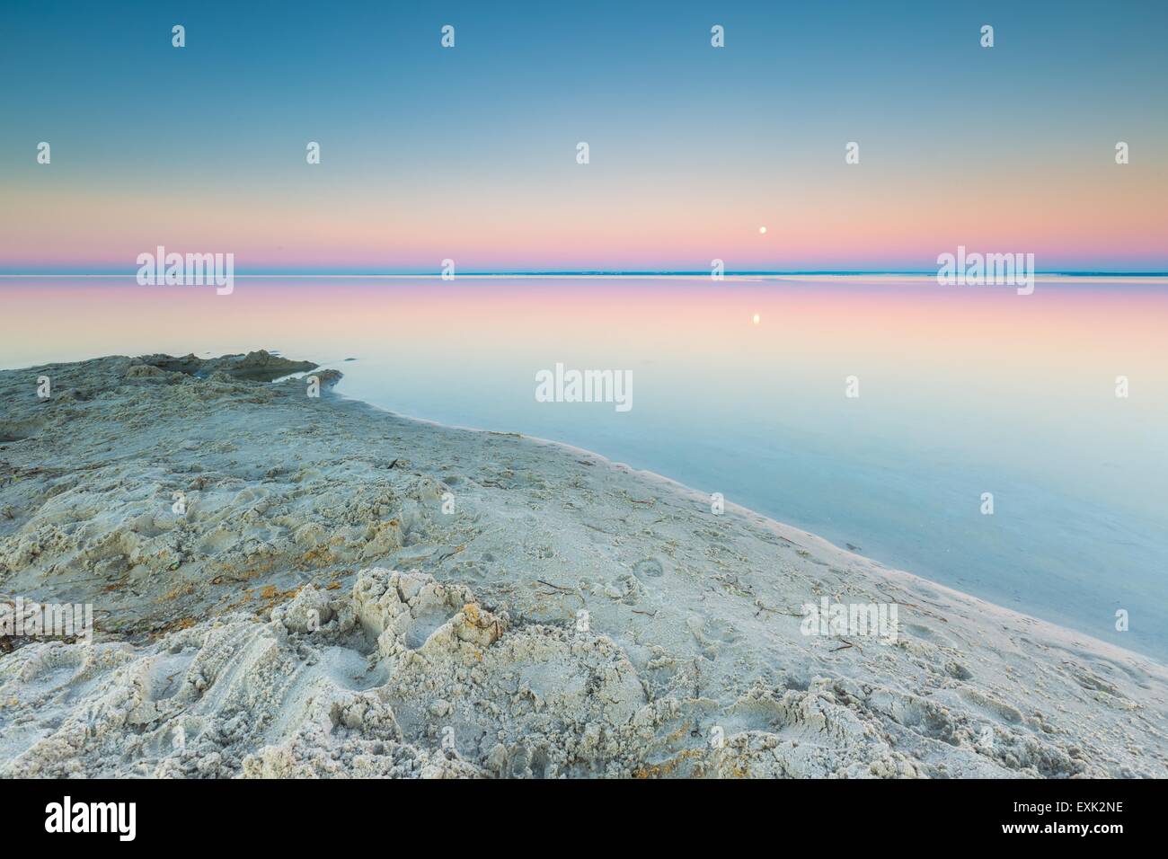 Beautiful seascape of Bay before sunrise. Calm place in Jastarnia in Poland, Gdanska bay. Stock Photo