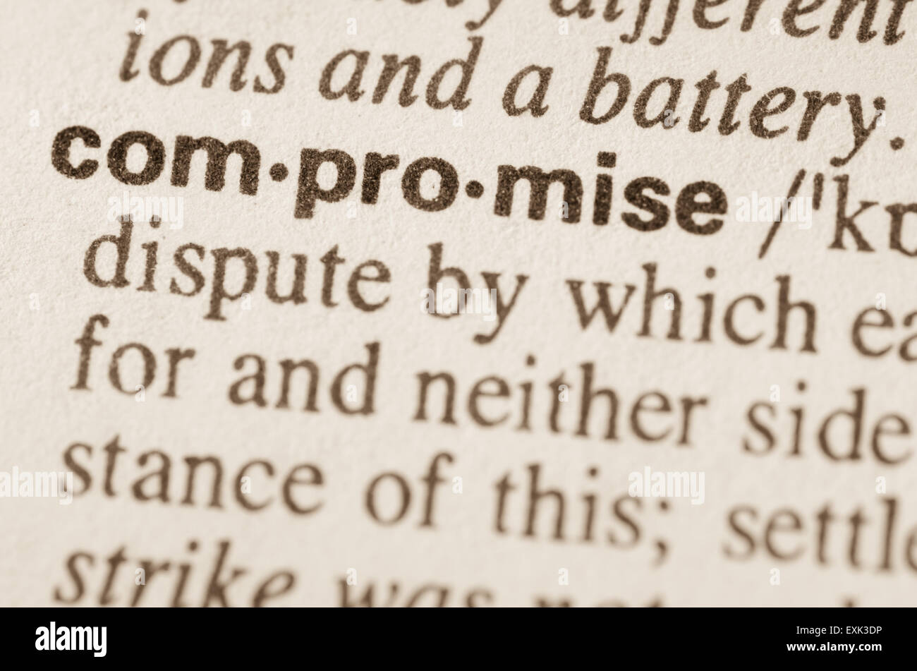 Definition of word compromise in dictionary Stock Photo Alamy