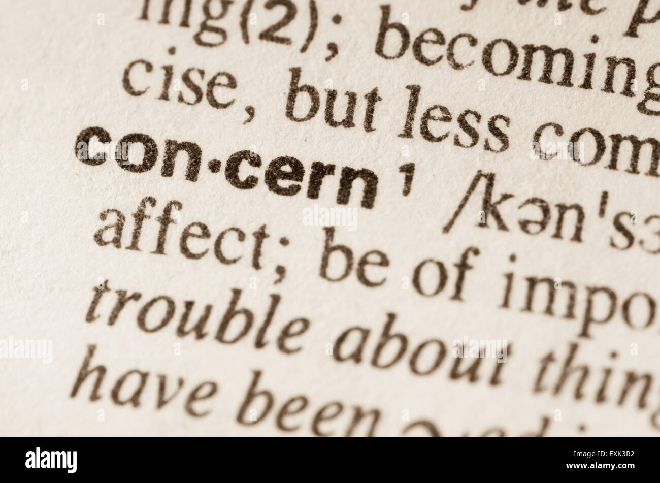 Definition of word concern in dictionary Stock Photo