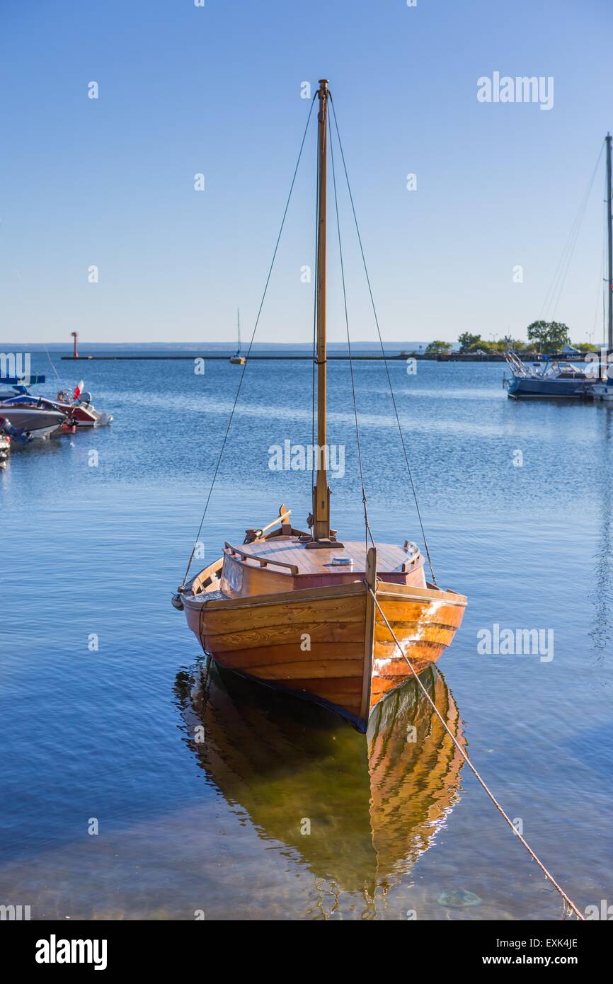Ships moored in port in Poland. Urban landscape with ships in port. Stock Photo