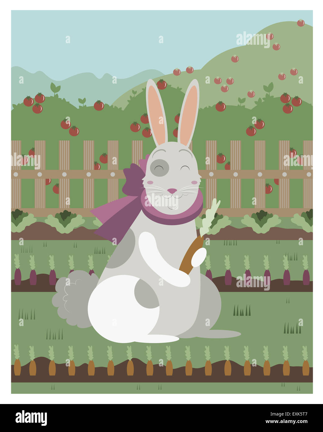rabbit with a carrot in editable vector file Stock Photo