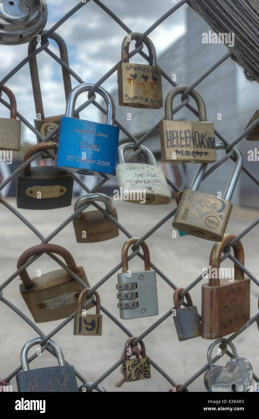 love locks   metal locks padlocks Stock Photo