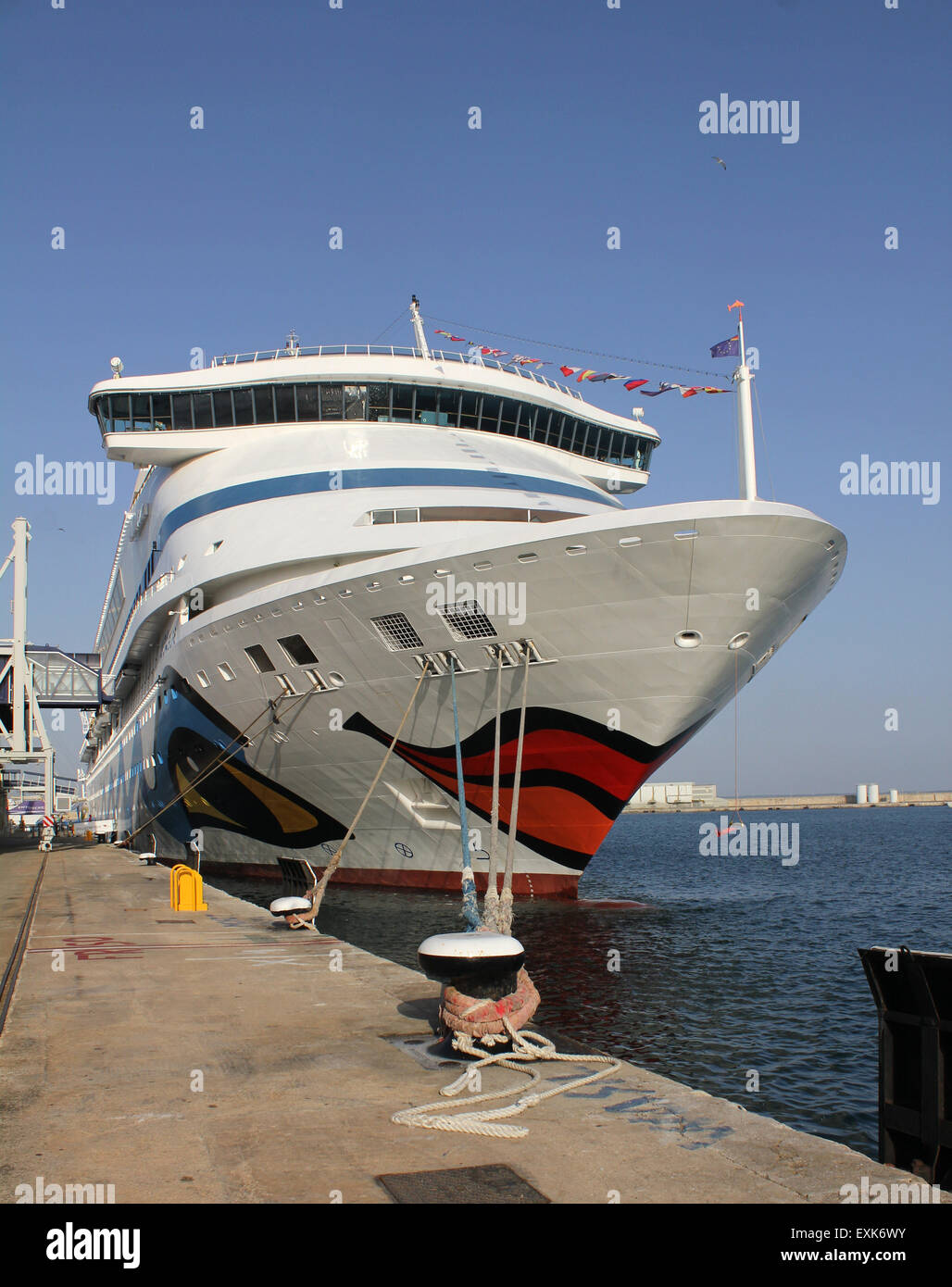 Aida Cruise lines cruise ship “AIDA AURA” (202.8 mtrs long, ) - on quay in the Port of Palma de Mallorca / Majorca, Baleares Stock Photo