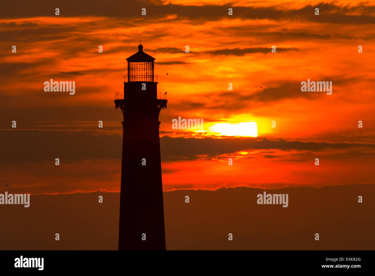 Sunrise over Morris Island Light house seen from Folly Beach July 13