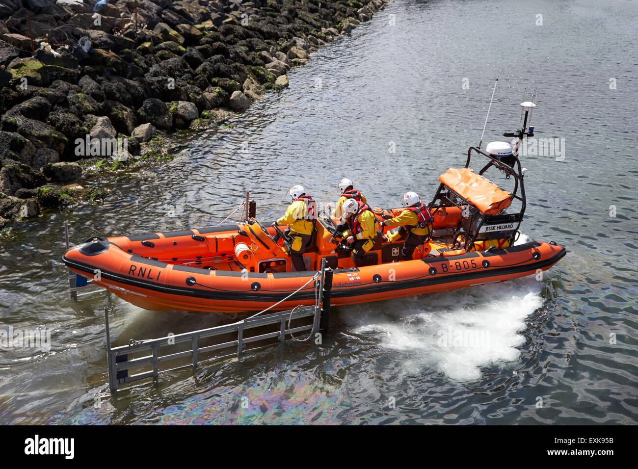 RNLI inshore lifeboat Jessie Hillyard launching Bangor county down northern ireland uk Stock Photo