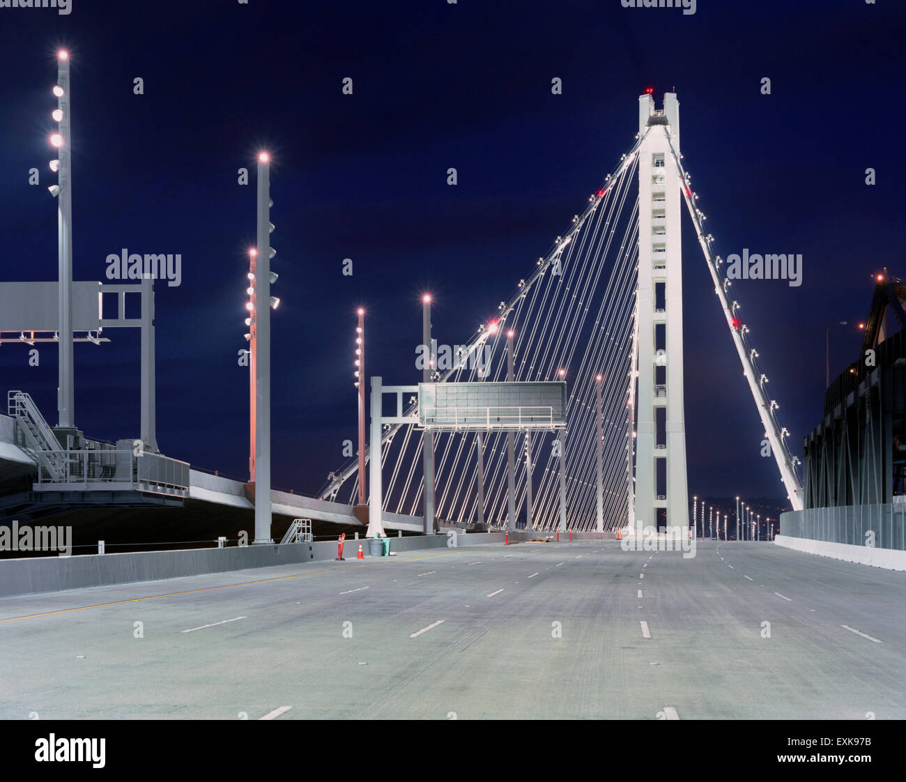 San Francisco Bay Bridge New East Span At Night Stock Photo Alamy