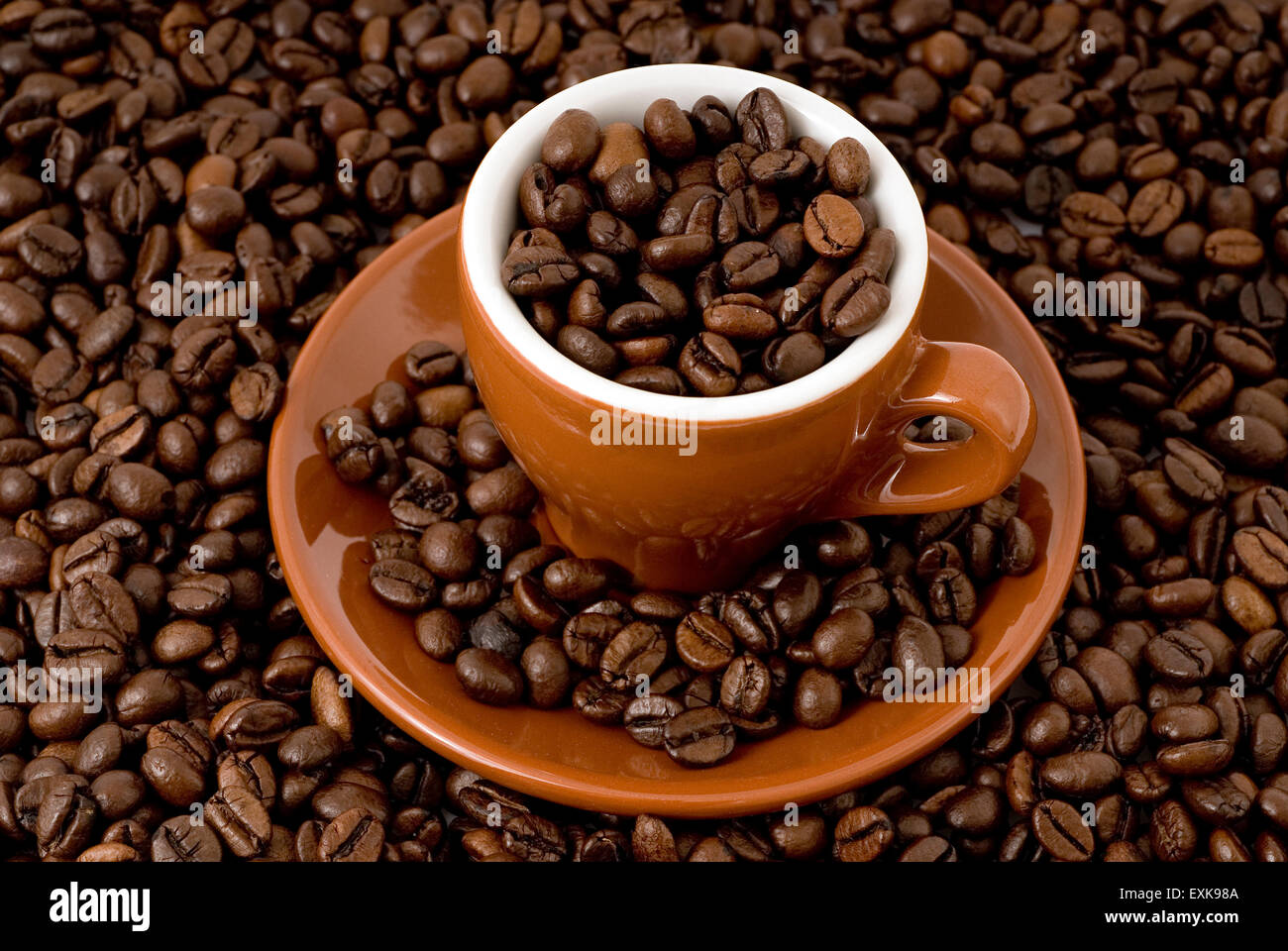 Espresso cup filled with coffee beans Stock Photo