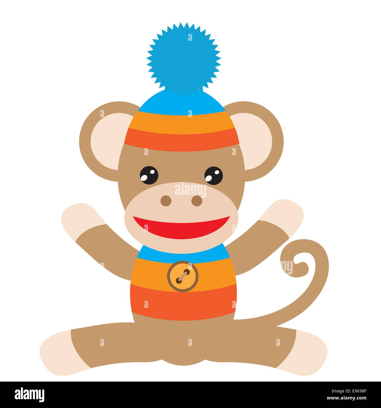sock monkey,monkey,cute,funny,cartoon,illustration,isolated,vector