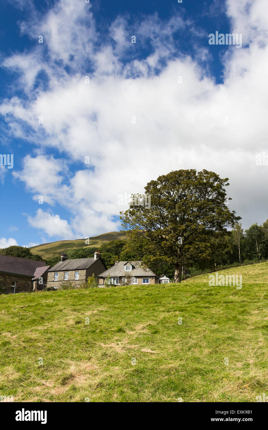 Grazing land on the edge of Sedbergh in Cumbria. Beyond the town is Winder Fell. Stock Photo