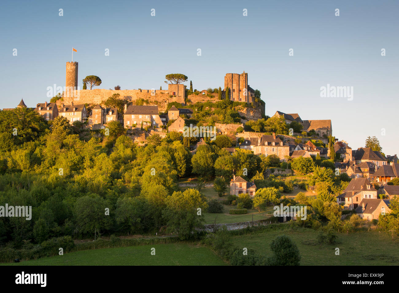 Evening sunlight on medieval town of Turenne, Limousin, Correze, France