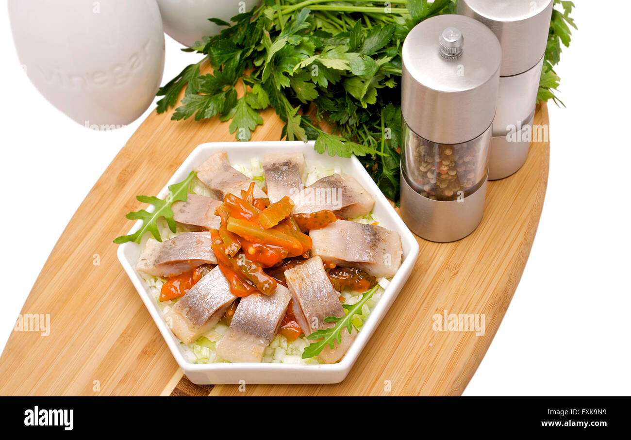 herring in tomato sauce isolated on white background Stock Photo Alamy