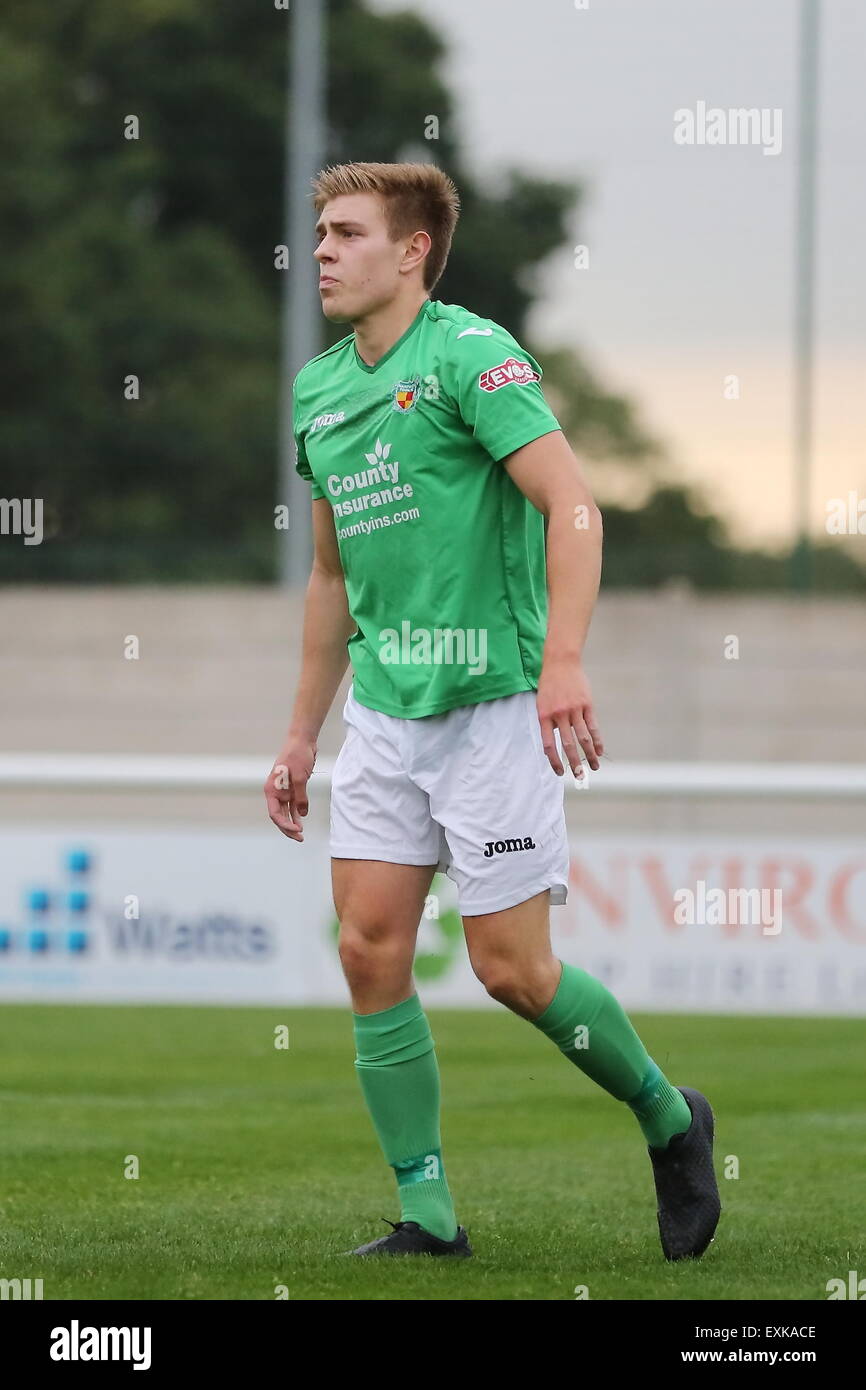 Nantwich, UK. 14th July, 2015. Lewis Short after scoring the opening goal of the pre-season friendly match at The Weaver Stadium, Nantwich. Credit:  SJN/Alamy Live News Stock Photo