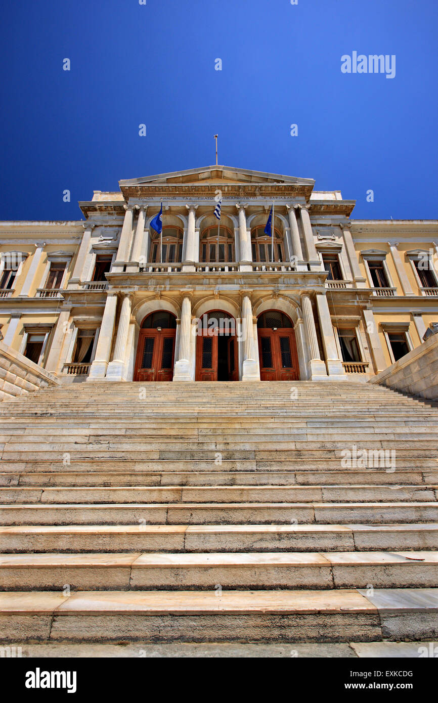 The impressive Town Hall of Ermoupolis in Miaoulis square, Syros island