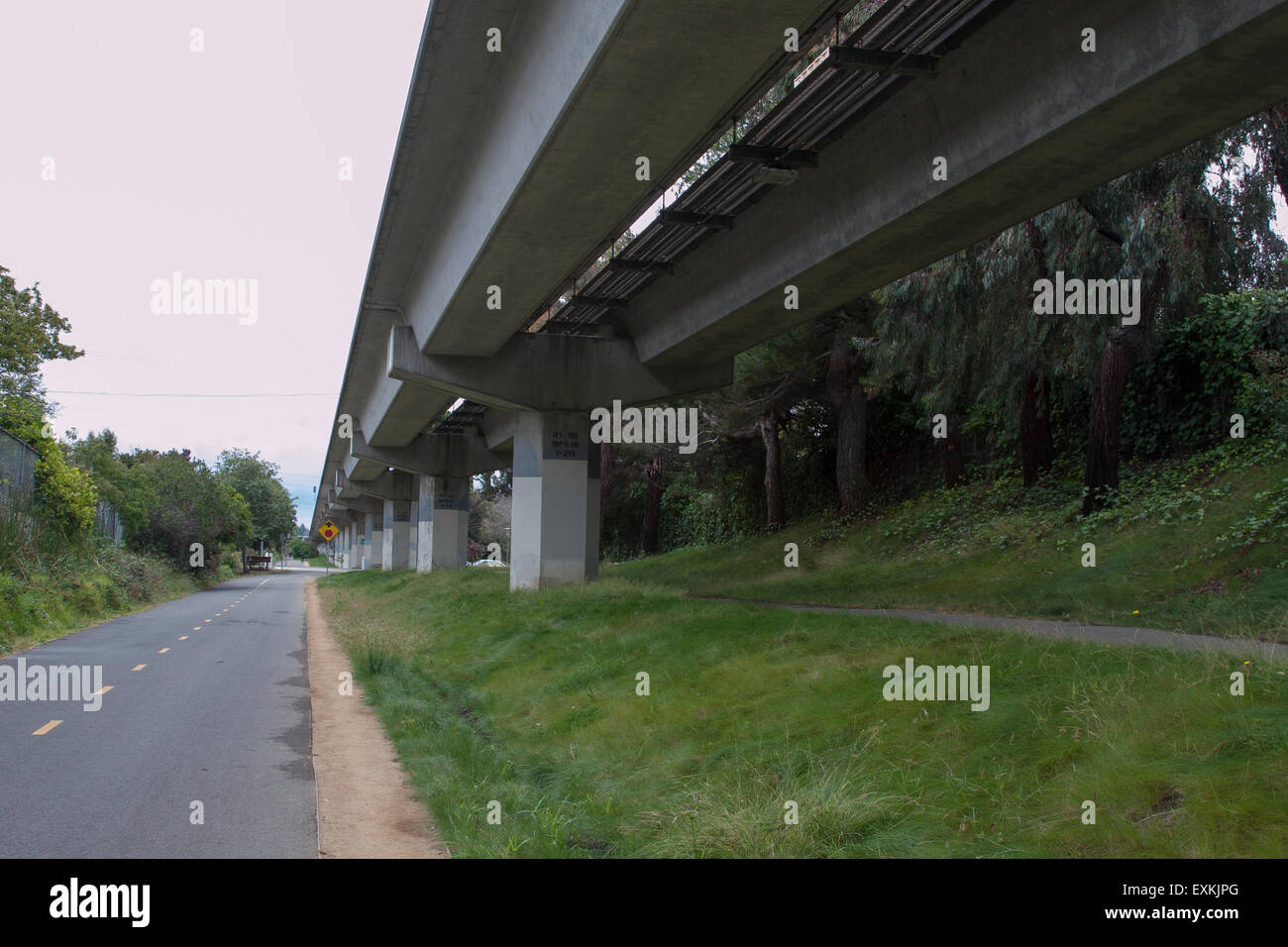 The bike and walking path along side the BART tracks in El Cerrito, California. Stock Photo