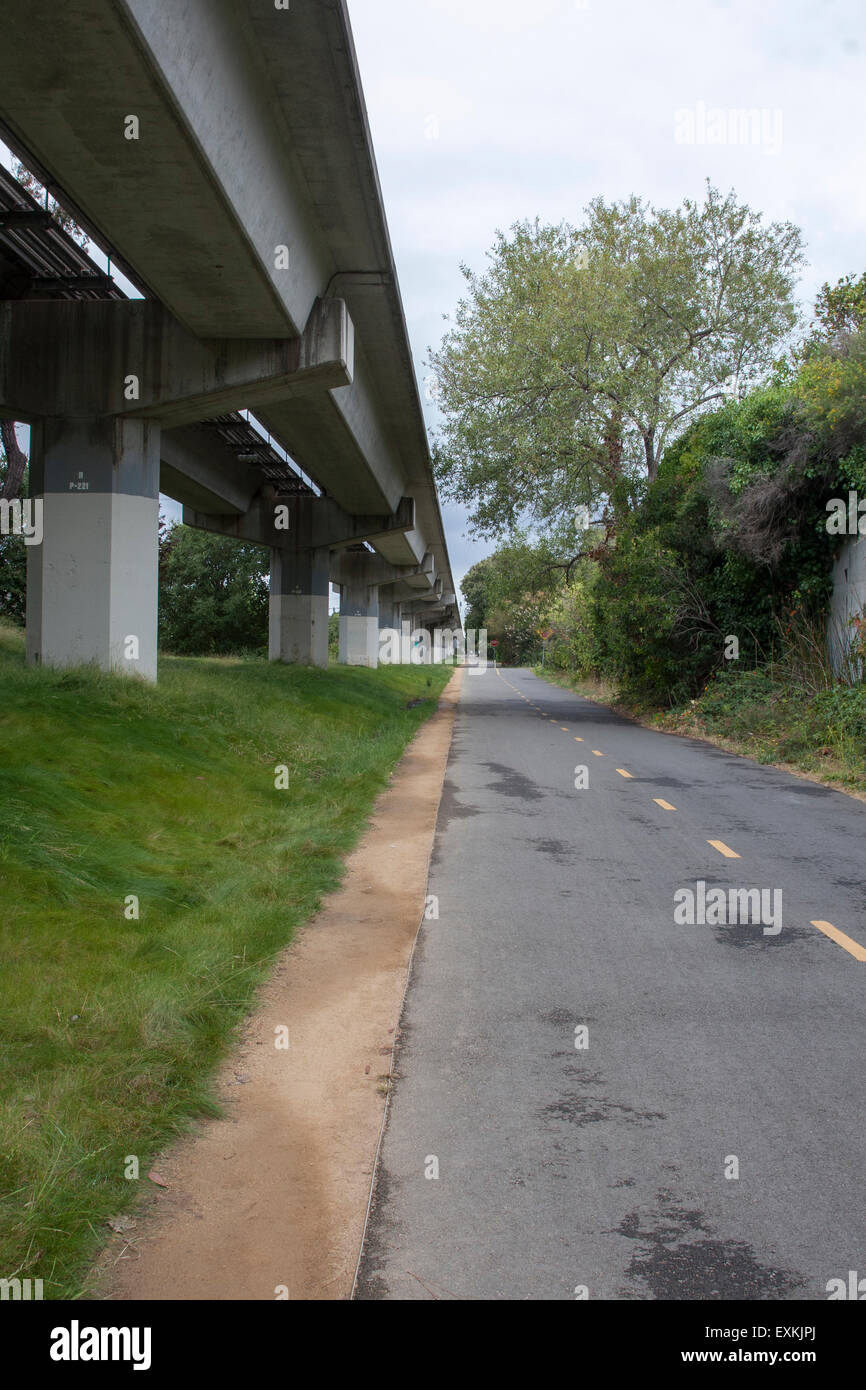 The bike and walking path along side the BART tracks in El Cerrito, California. Stock Photo