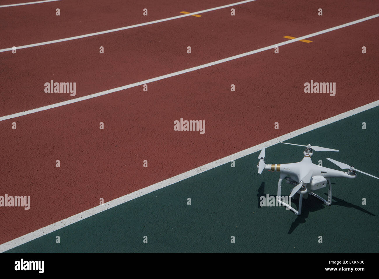 Quadcopter before departure on race track, Tokyo, Japan Stock Photo