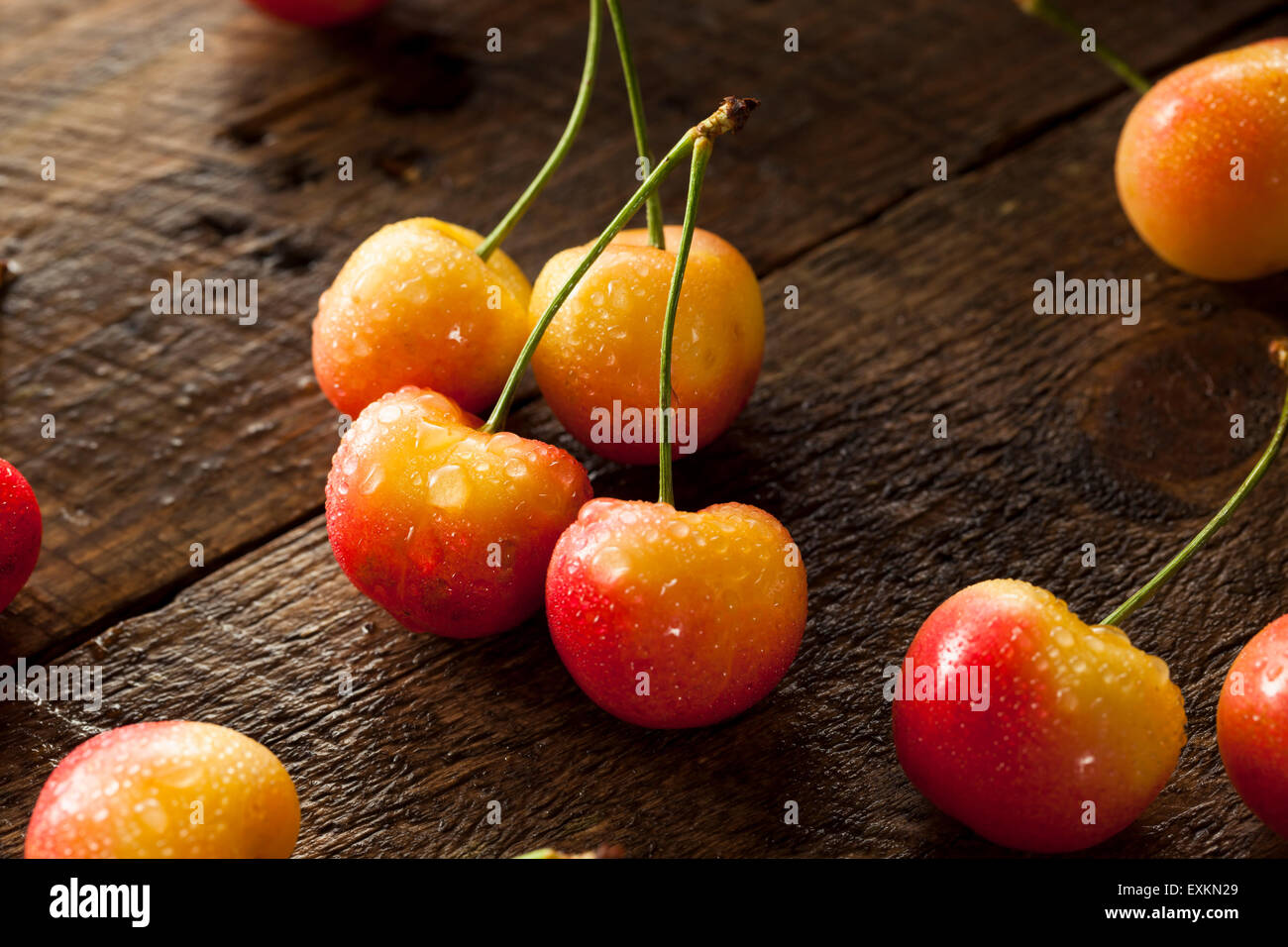 Healthy Organic Rainier Cherries in a Bowl Stock Photo