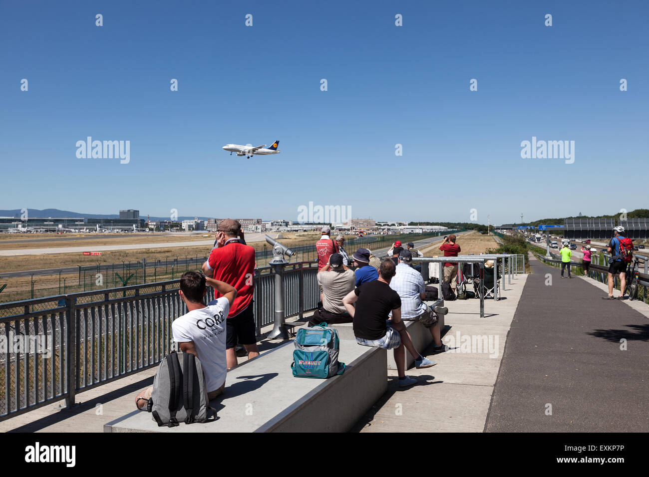 Aircraft spotting point for the tourists at the international airport in Frankfurt. July 10, 2015 in Frankfurt Main, Germany Stock Photo