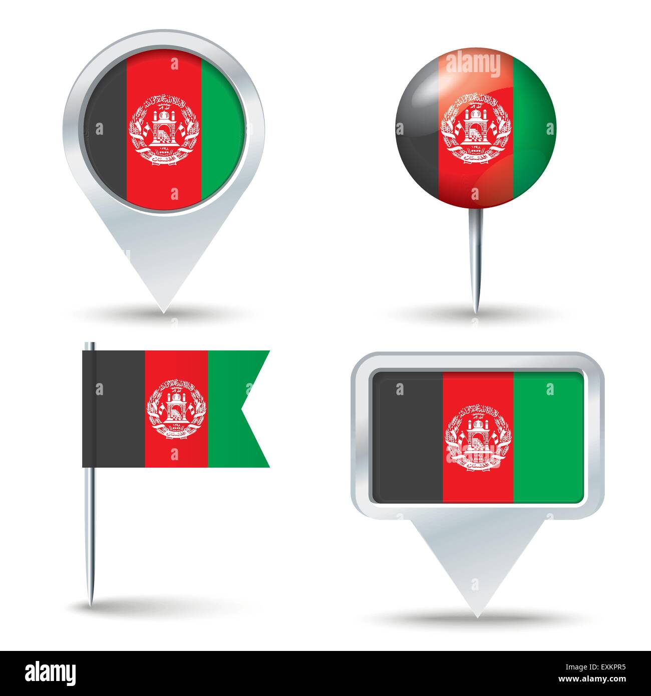 Map pins with flag of Afghanistan - vector illustration Stock Vector