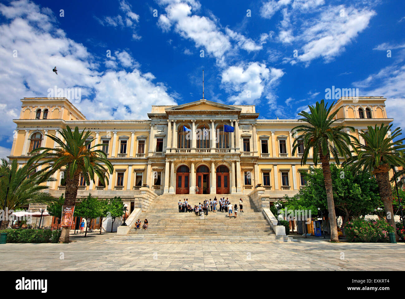 The impressive Town Hall of Ermoupolis in Miaoulis square, Syros island