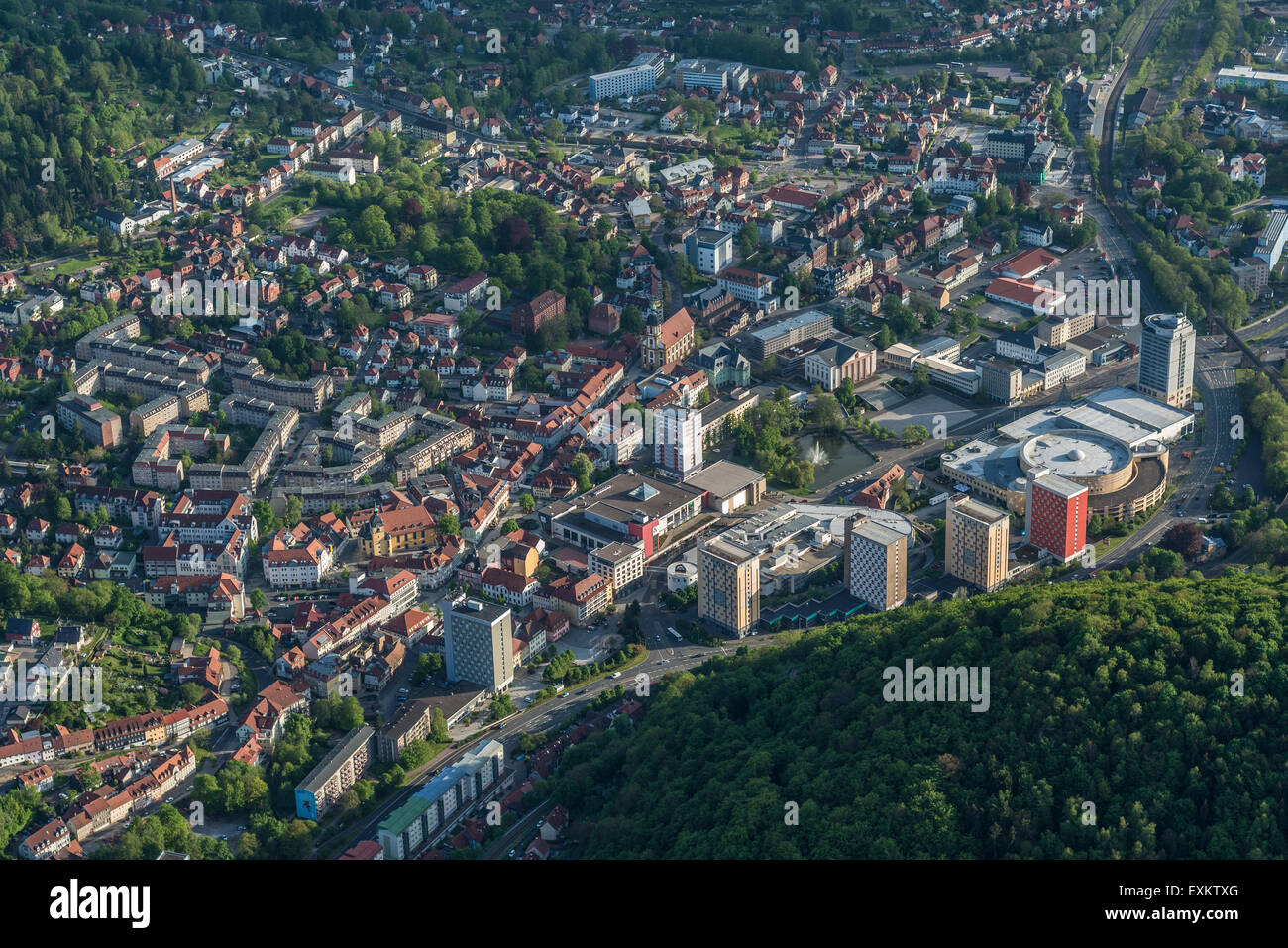Aerial view, city center, Suhl, Thuringian Forest, Thuringia, Germany Stock Photo