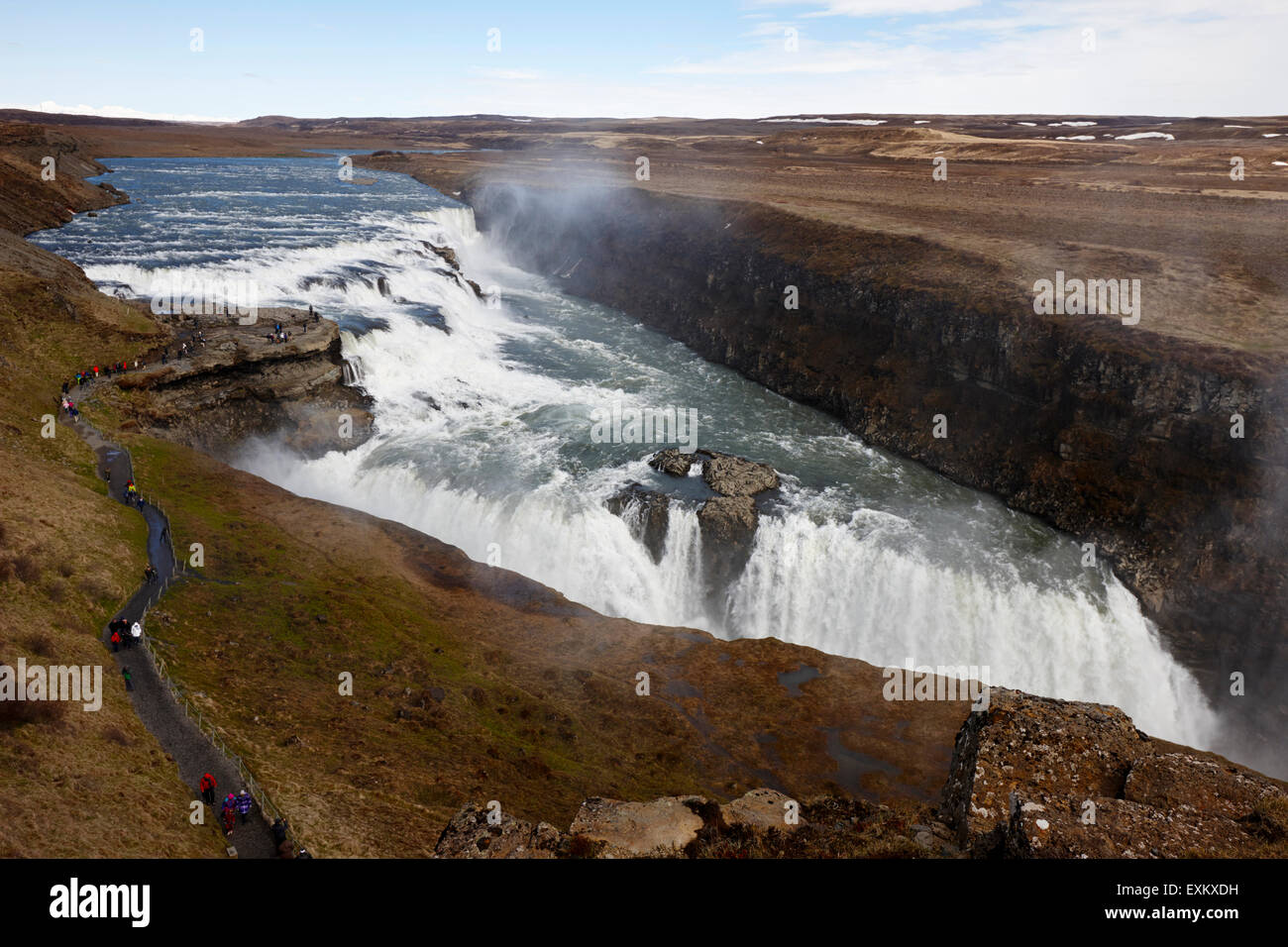 Gullfoss waterfall and walkways Iceland Stock Photo