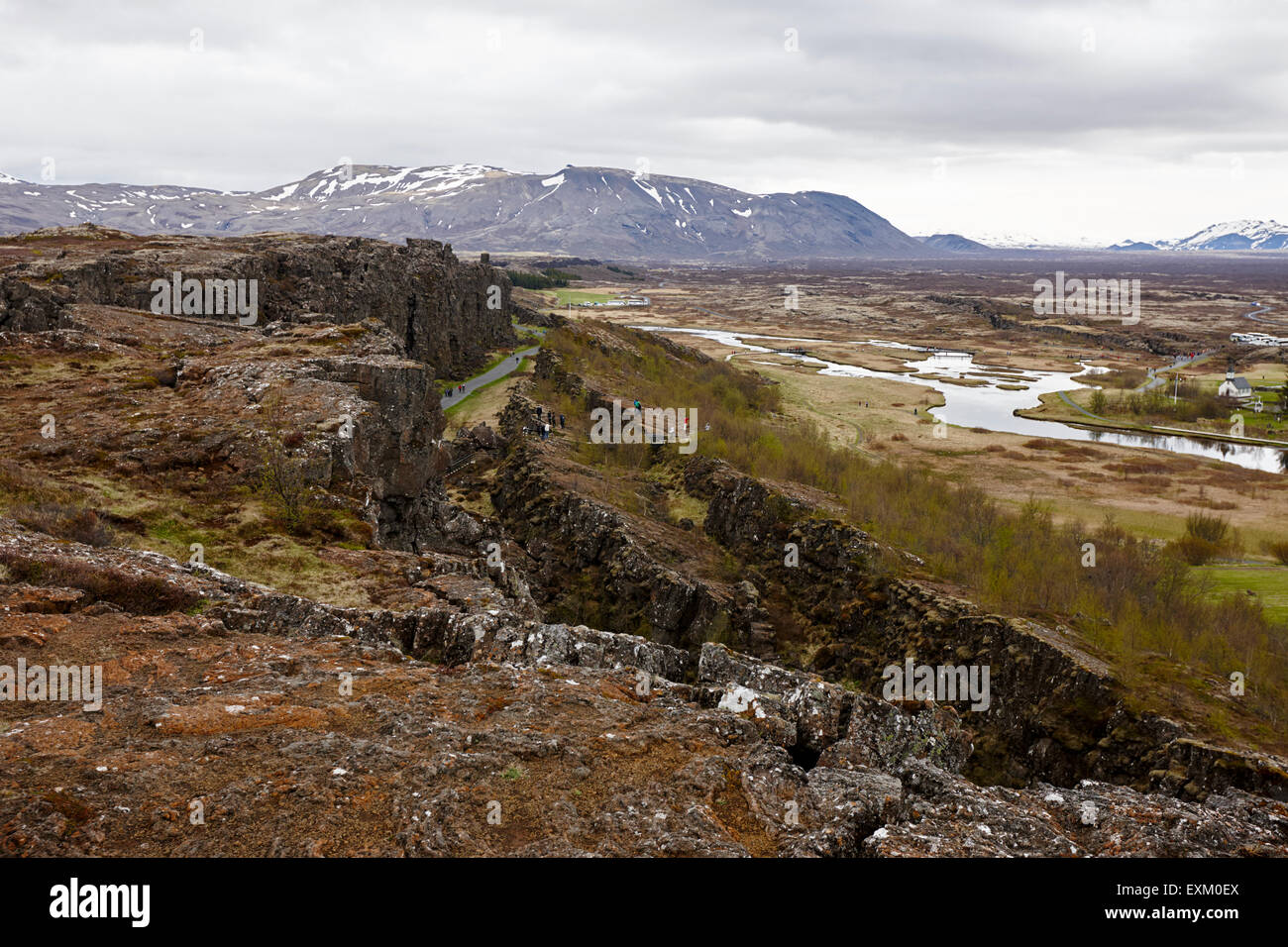 Almannagja fault line in the mid-atlantic ridge north american plate Thingvellir national park iceland Stock Photo