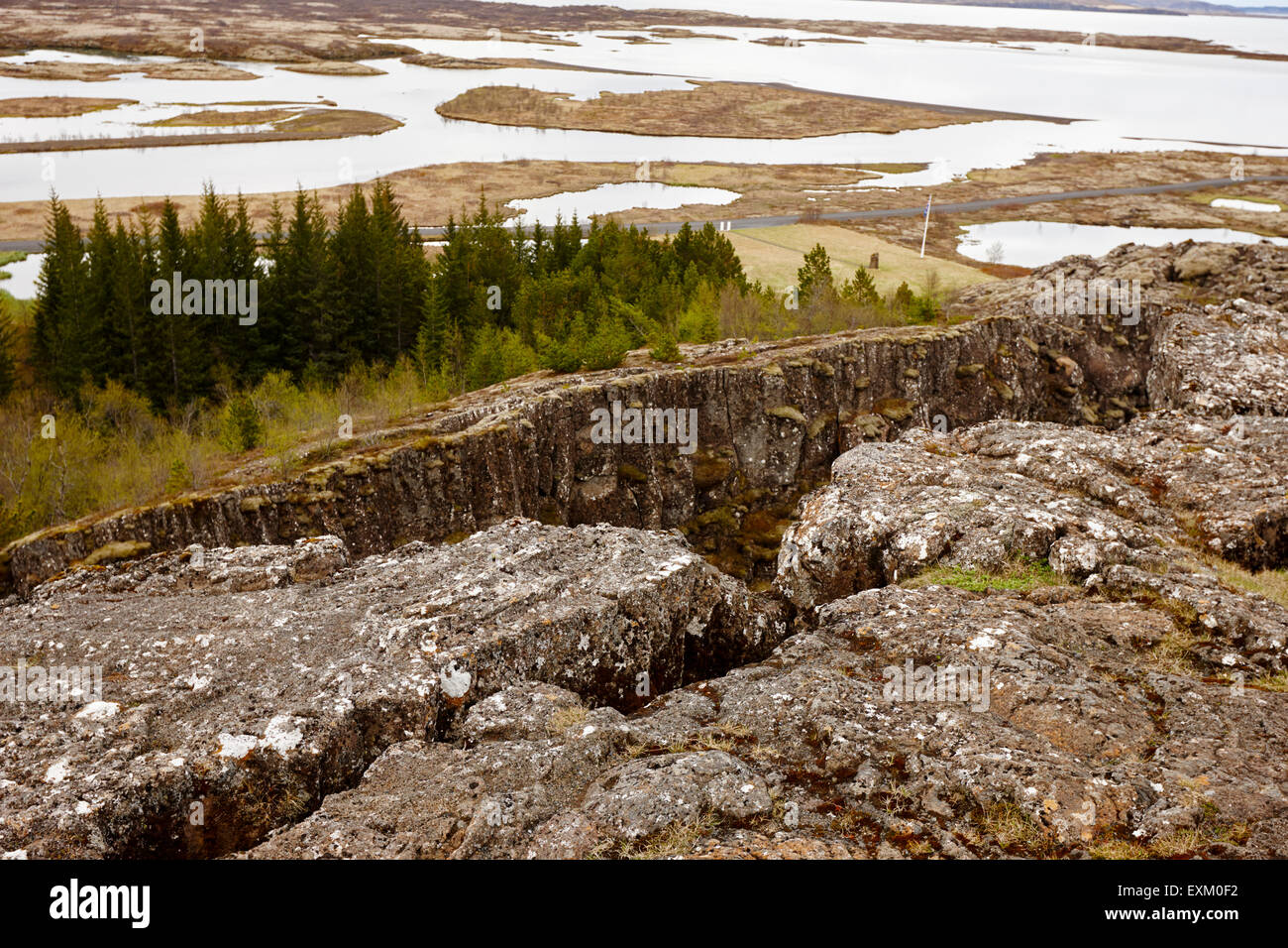 Almannagja fault line in the mid-atlantic ridge north american plate Thingvellir national park iceland Stock Photo