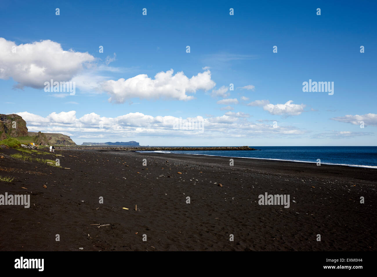 black sand vik beach and Vik i Myrdal Iceland Stock Photo