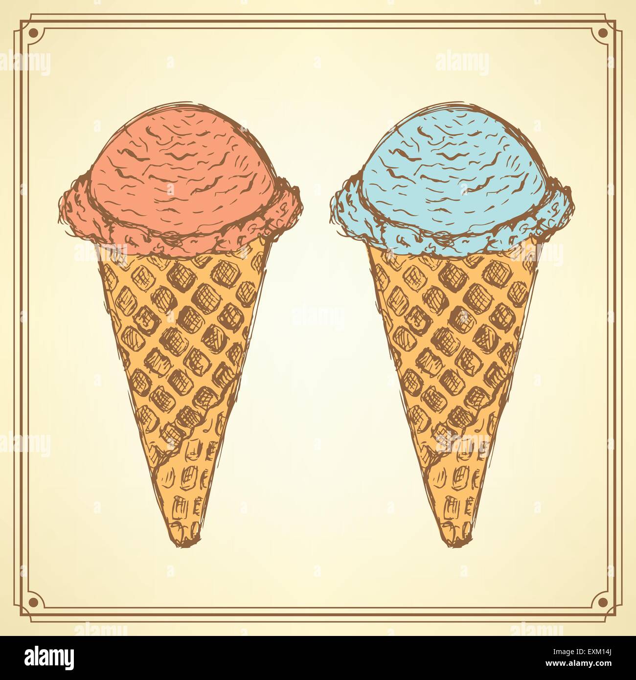 Sketch icecream cone in vintage style, vector Stock Vector Image & Art