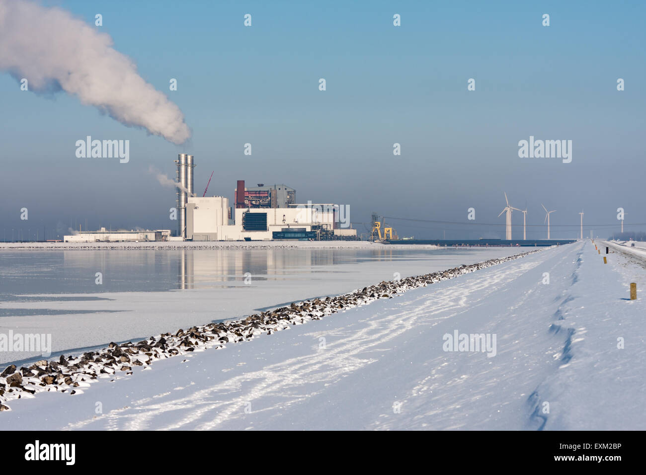 Power station in Dutch winter landscape Stock Photo - Alamy