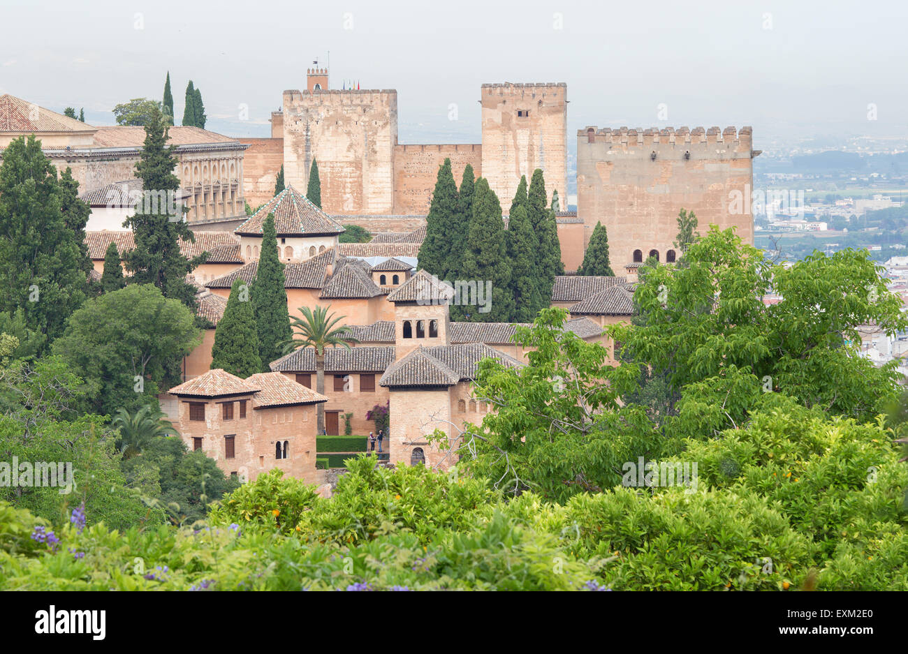 Granada - The outlook over the Alhambra from Generalife gardens. Stock Photo