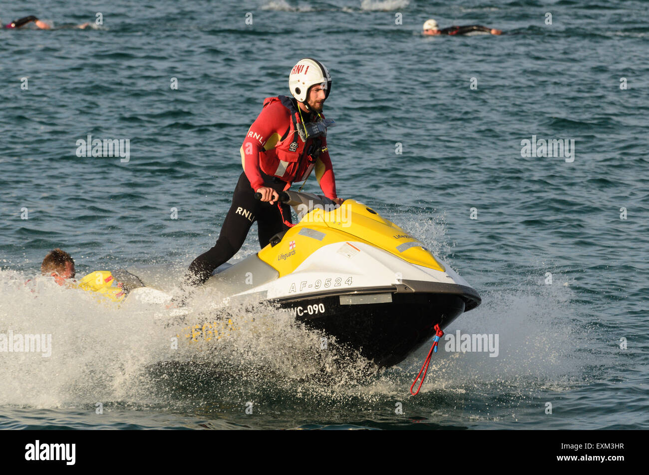 RNLI Jet Ski in action in the harbour, Cornwall St. Ives, England, U.K