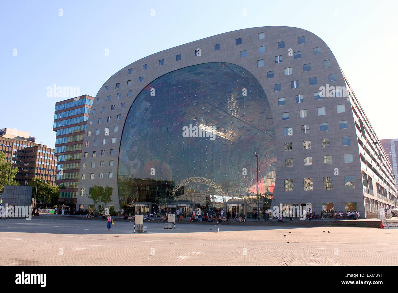 Exterior of the Rotterdamse Markthal (Rotterdam Market hall), at Blaak square. Designed by MVRDV architects, finished in 2014. Stock Photo