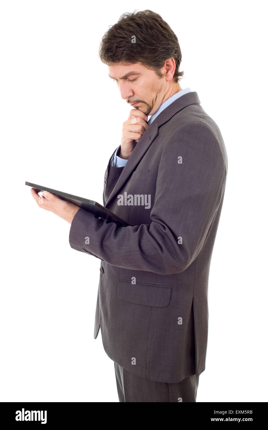 businessman using touch pad of tablet pc, isolated Stock Photo - Alamy