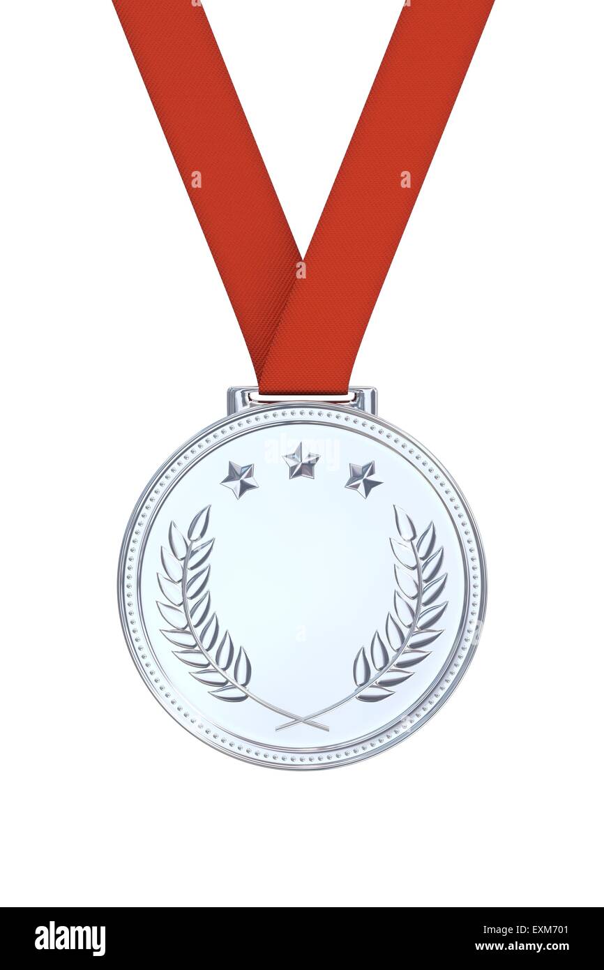 Silver medal with laurels Stock Photo