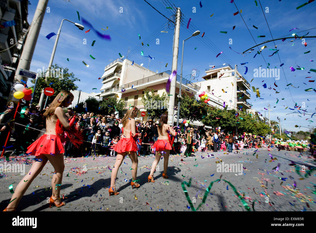 Female cheerleaders dancing on the colorful atmospheric streets of Agios  Ioannis Rentis. Athens, Greece Stock Photo - Alamy