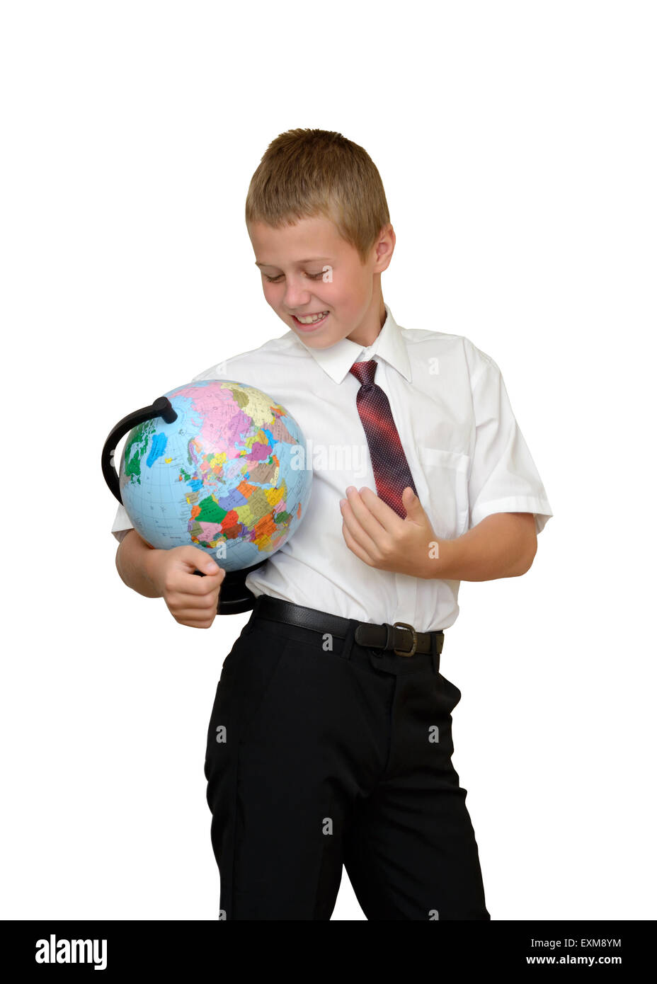 schoolboy with globe Stock Photo