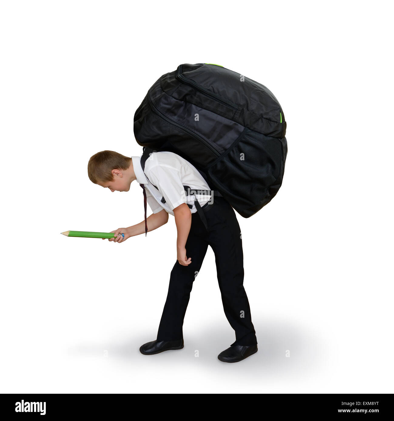 schoolboy carries a large backpack Stock Photo