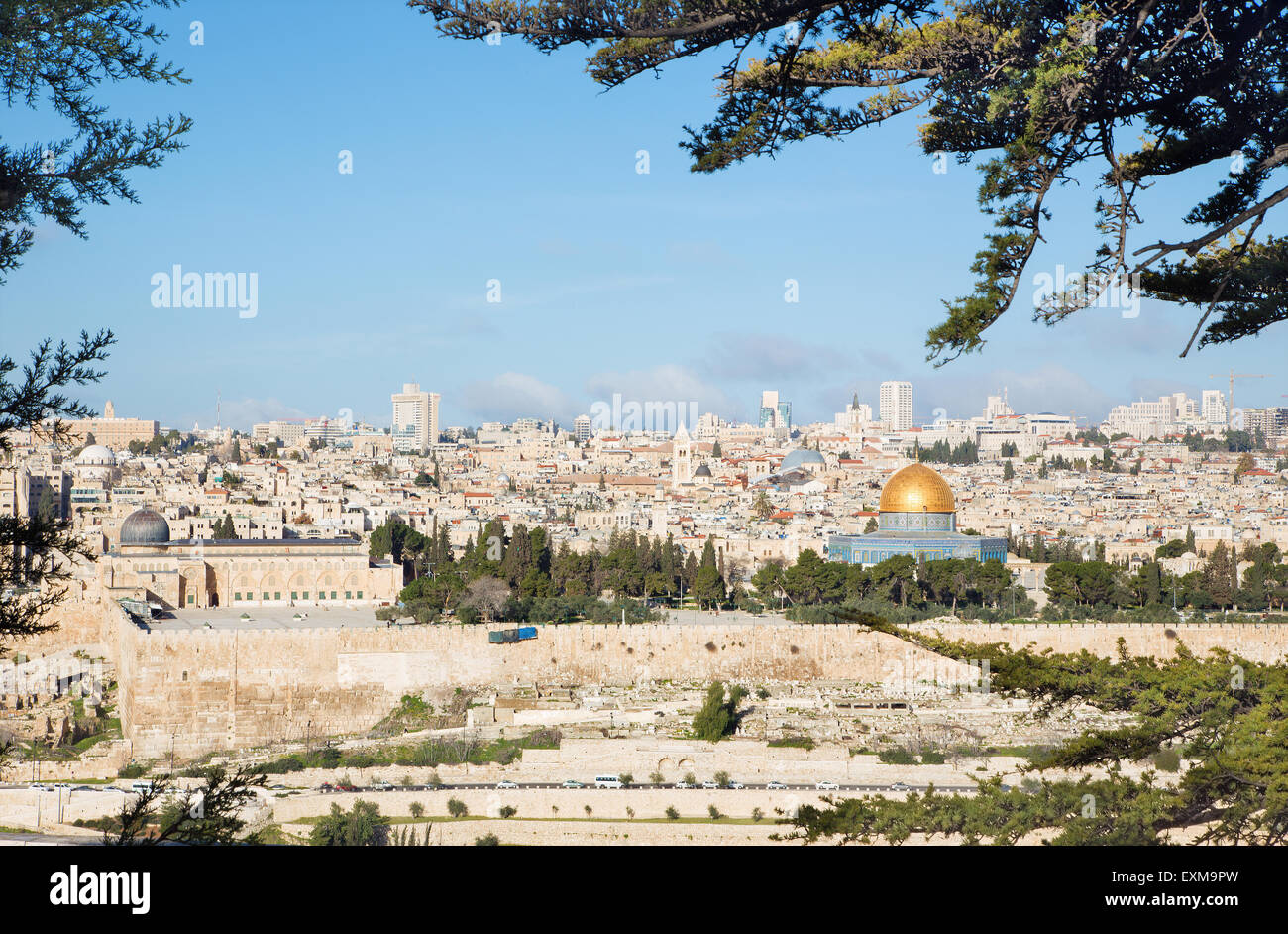 Jerusalem - Outlook from Mount of Olives to old city Stock Photo