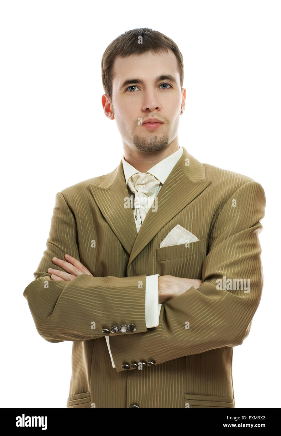 Handsome young groom in wedding suit over white background Stock Photo ...