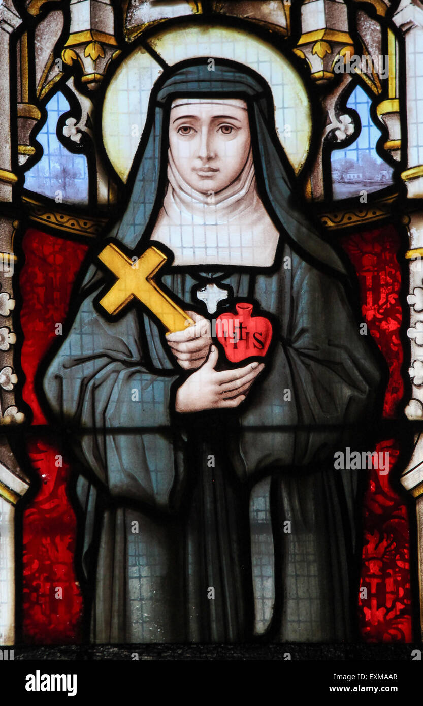 Stained glass window depicting Saint Lutgarde or Lutgardis of Aywieres