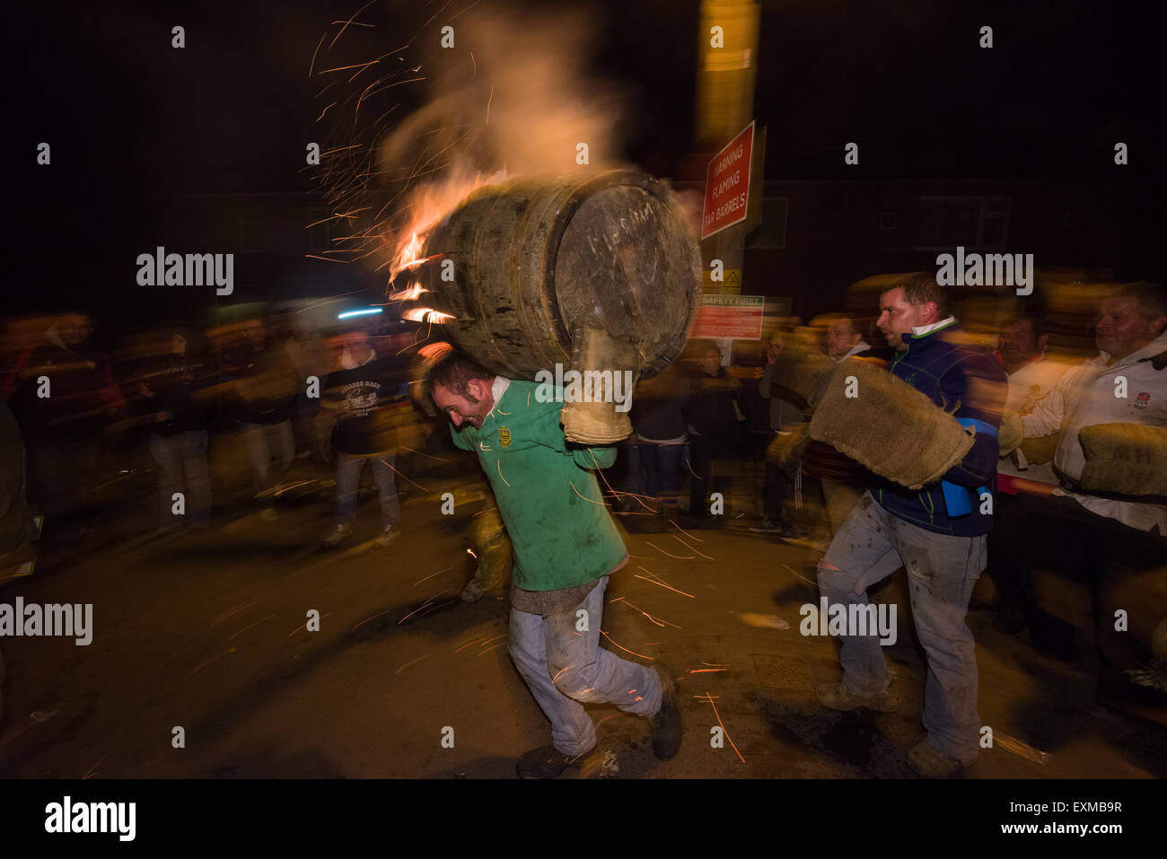 Collapsing barrel being carried through the street to mark Bonfire ...