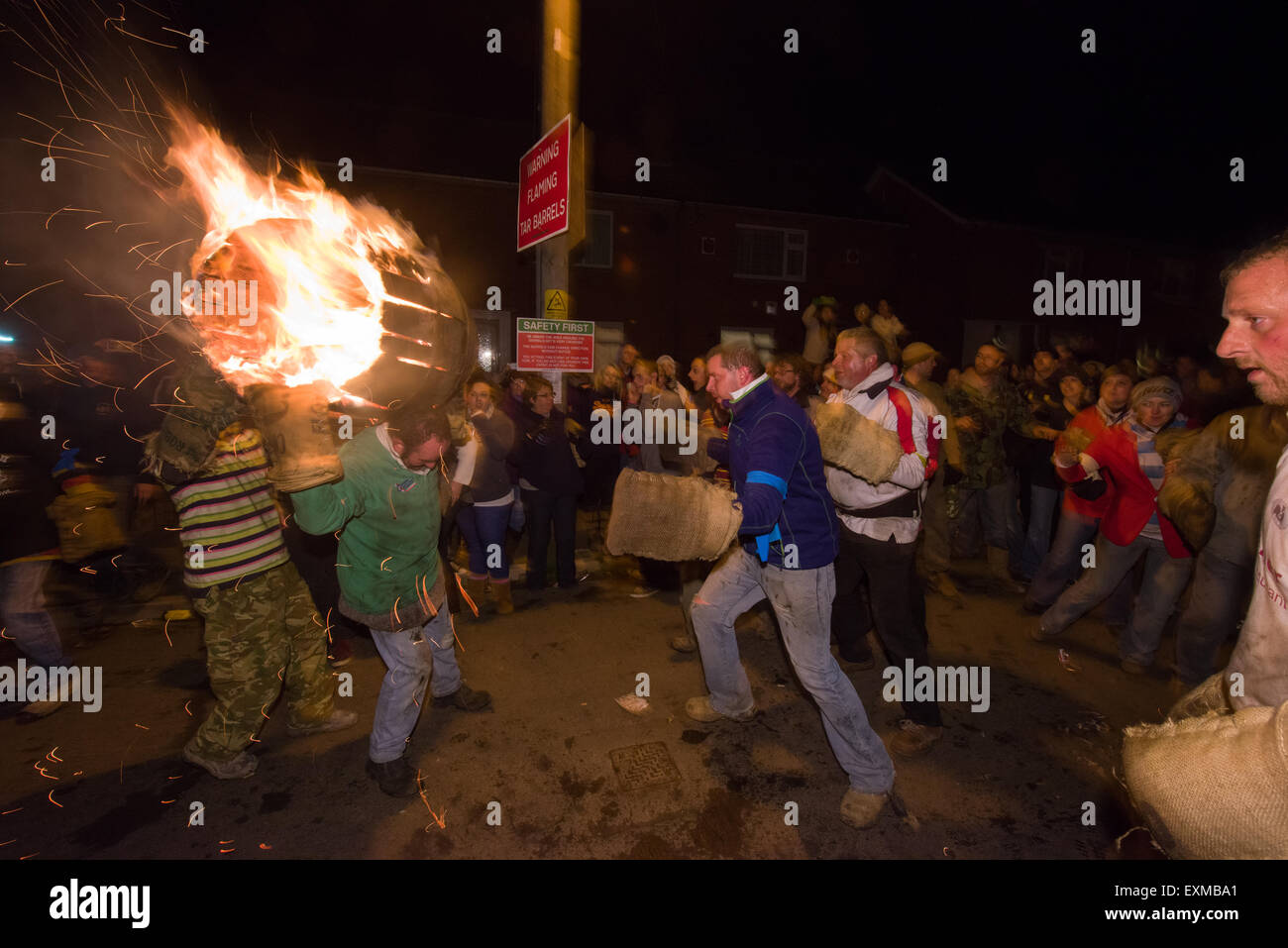 Collapsing barrel being carried through the street to mark Bonfire ...