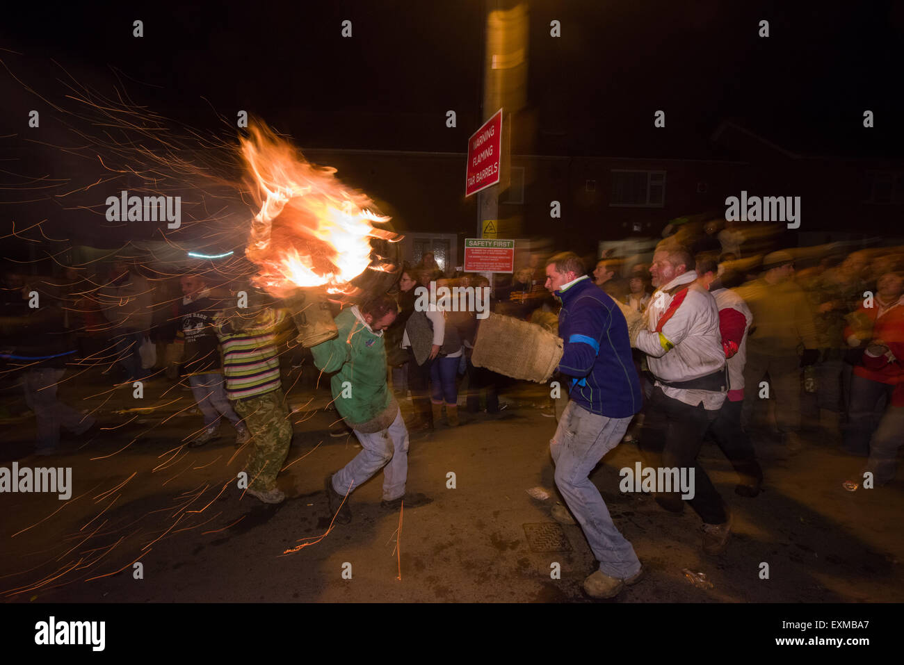 Collapsing barrel being carried through the street to mark Bonfire ...