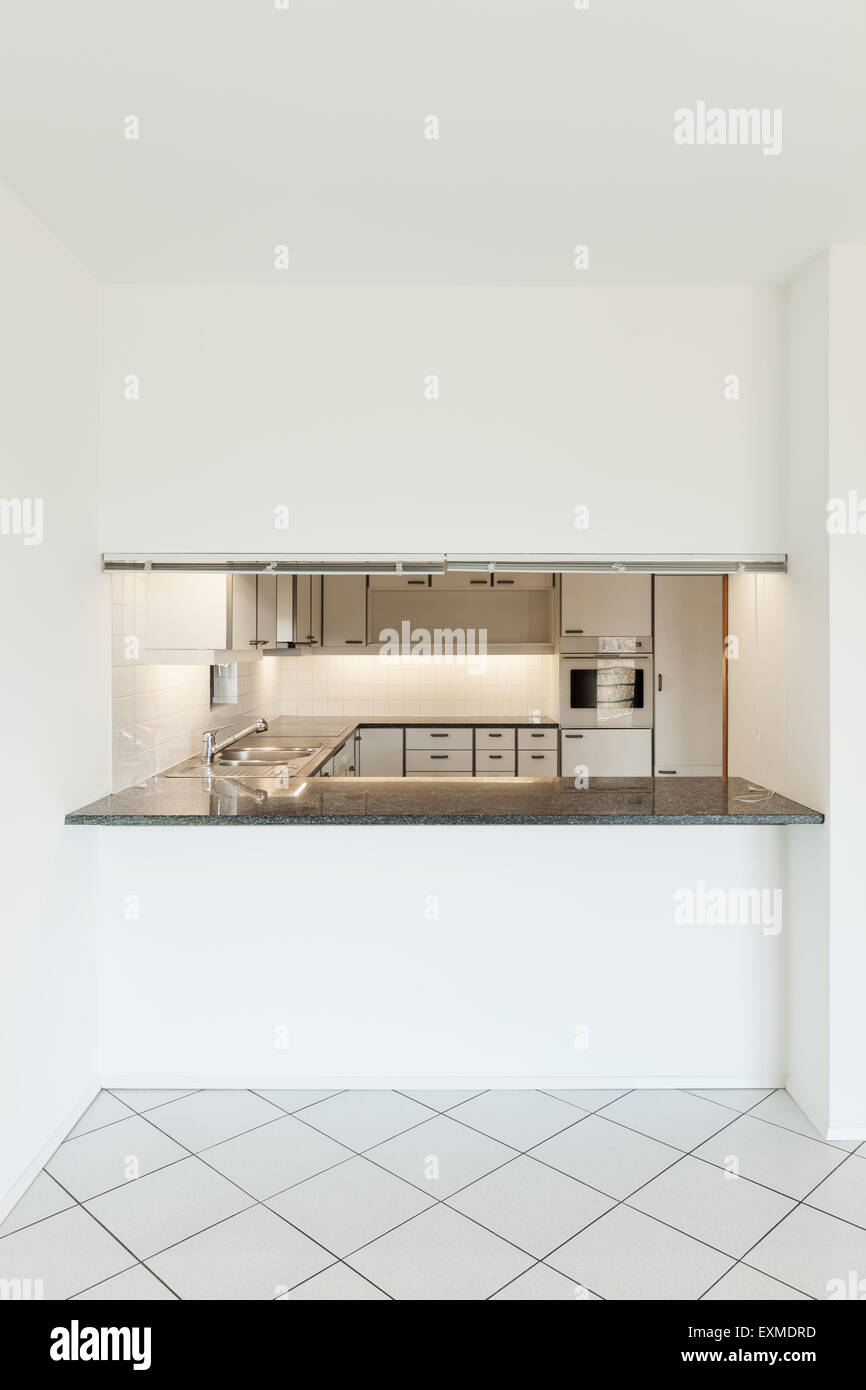 Architecture, Interiors of empty apartment, kitchen view Stock Photo ...