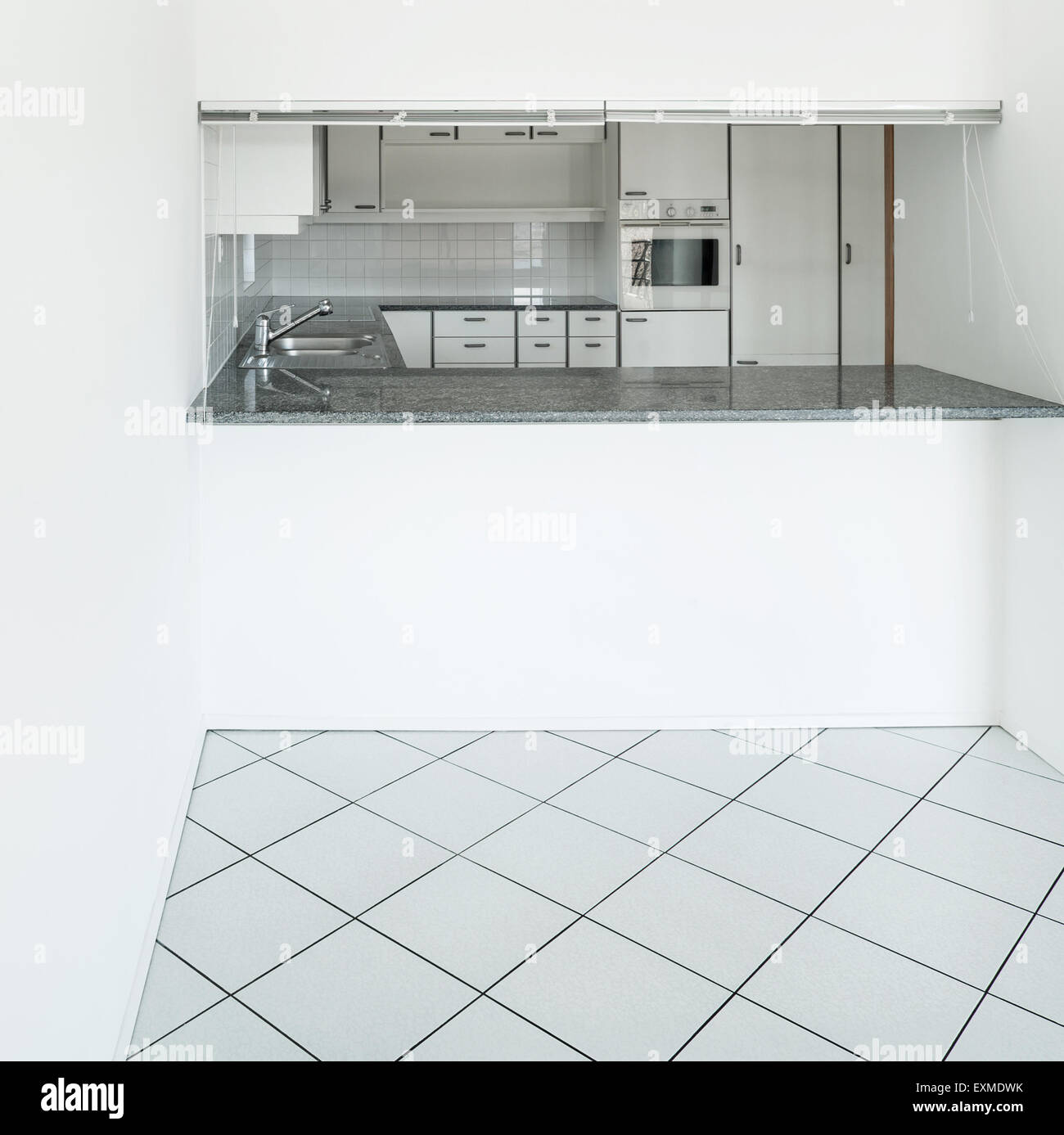 Architecture, Interiors of empty apartment, kitchen view Stock Photo ...