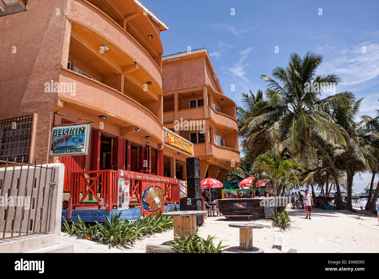 Spindrift Hotel and beach area in San Pedro, Ambergris Caye, Belize, Central America. Stock Photo